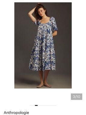 Anthropologie Blue and White Floral Midi Dress